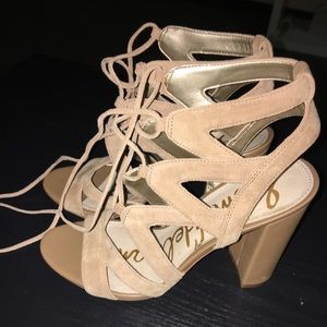 Tan tie-up heels